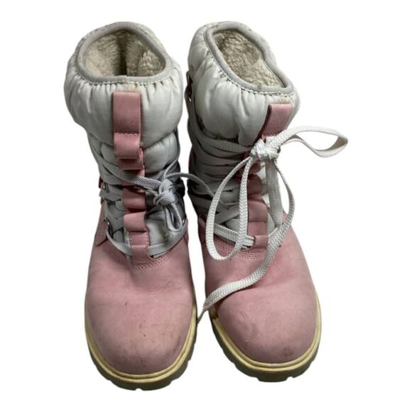 Timberland Pink Boots  Womens Leather Work Winter Warm Laced 650 Insulated Flaw - Picture 1 of 16